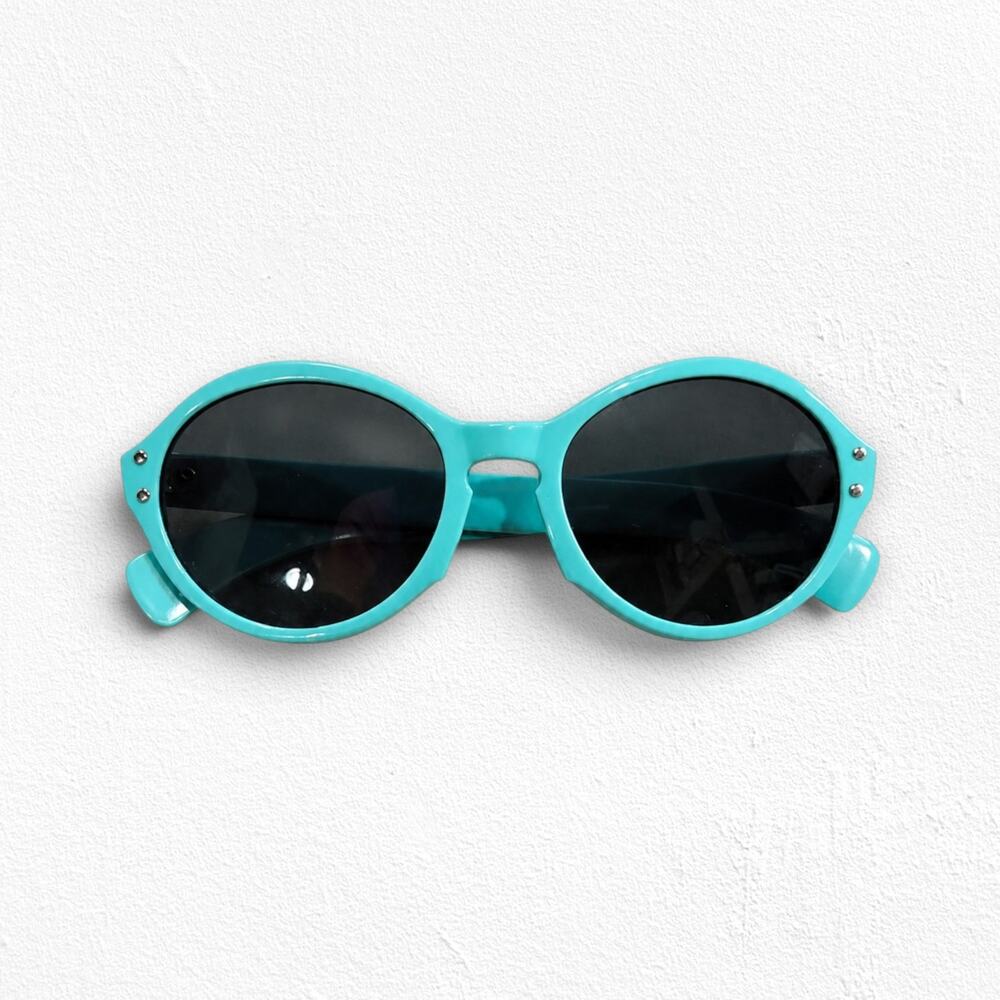 Vintage 1960s Aqua Blue Round Mod Sunglasses Rivet Frame Retro Eyewear